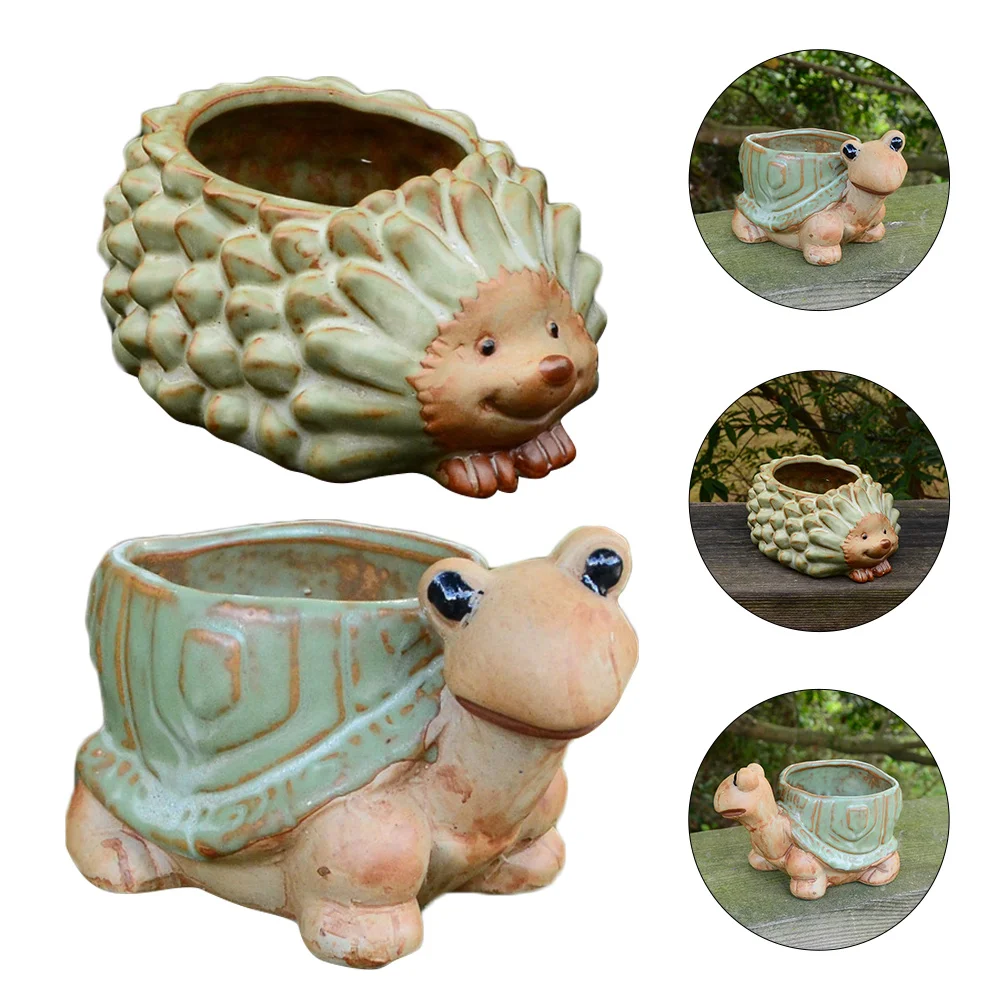 

2pcs Flower Planters Succulent Pots Desktop Flower Pots Lovely Animal Design Flowerpots
