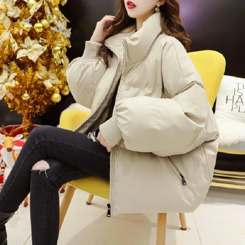 Autumn and winter new women's warm thickened padded cotton coat coat women's loose pocket down jacket fashion padded jacket