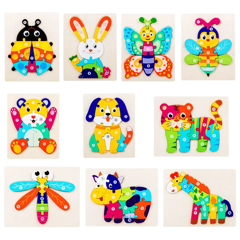 

Montessori Number Jigsaw Animal Cognition Puzzle Matching Games Math Toys Colorful Giraffe Building Puzzle Toys for Children