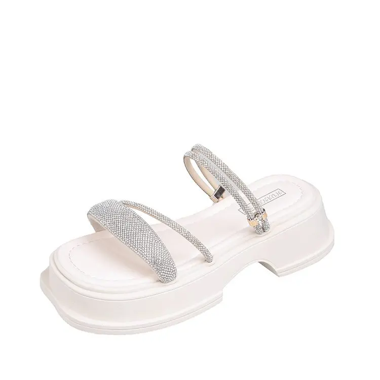 Rhinestone slippers women's summer outdoor wear 2023 new women's thick bottom casual beach sandals