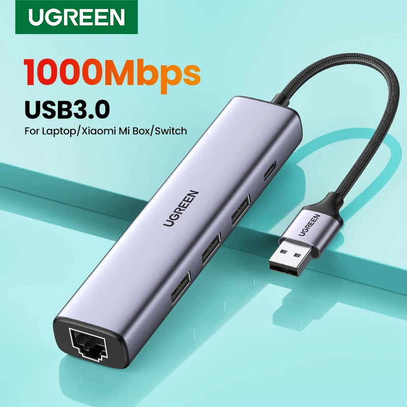 UGREEN USB Ethernet USB 3.0 2.0 to RJ45 HUB for Computer Xiaomi Mi Box 3/S Set-top Box Ethernet Adapter Network Card USB Lan