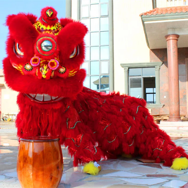 

Advertising Cosplay Lion Dance Mascot Costumes Chinese Folk Parade Red Wool Southern Lion Halloween Carnival Fancy Party