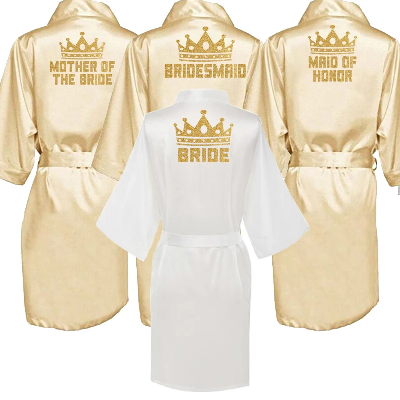 

new Champagne bathrobe bride satin-silk robe women bridal party sister team mother shower gift bridesmaid wedding short robes