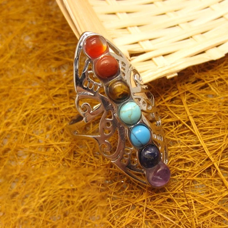 

Bohemian Style Inlaid Colorful Crystal Ladies Size Adjustable Ring Fashion Classic Hollow Design Bridal Wedding Jewelry Party Je