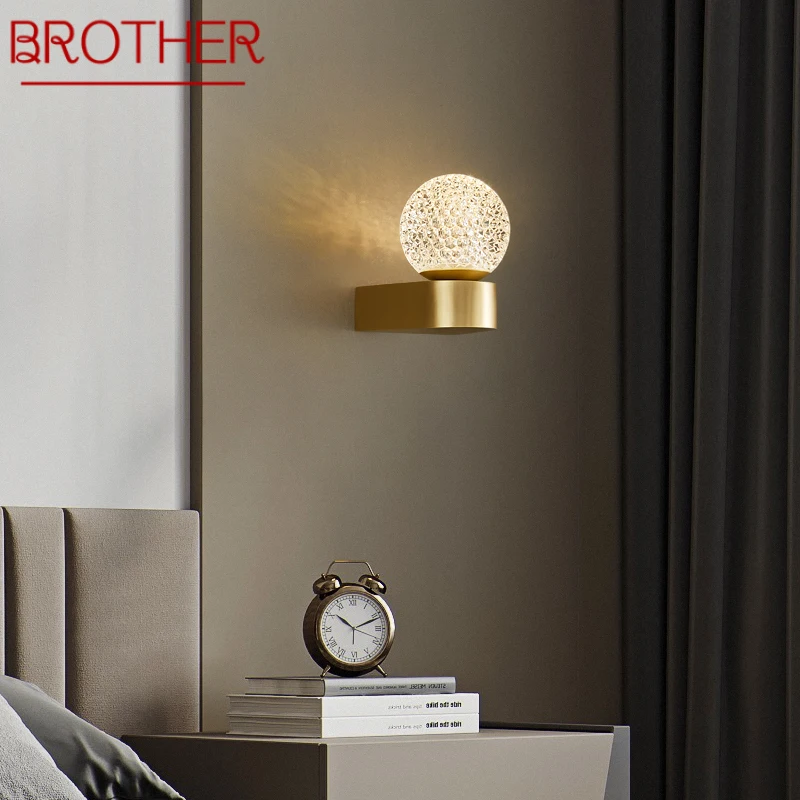 

Современная Золотая латунная настенная лампа BROTHER, 3 цвета, простой креативный светильник, бра для домашнего декора кровати, комнаты