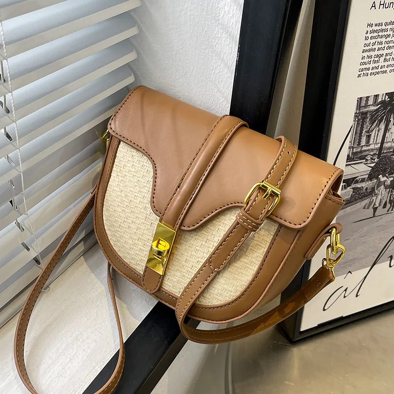 

Pu Leather Women's Fashion Bags 2022 Summer Contrast Color Handbag Saddle Luxury Bag Woman Bachelorette Party Trend Female