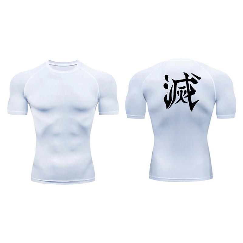 Demon Slayer Print Compression Shirts for Men Gym Workout Fitness Undershirts Short Sleeve Quick Dry Athletic Tees T-Shirt Tops
