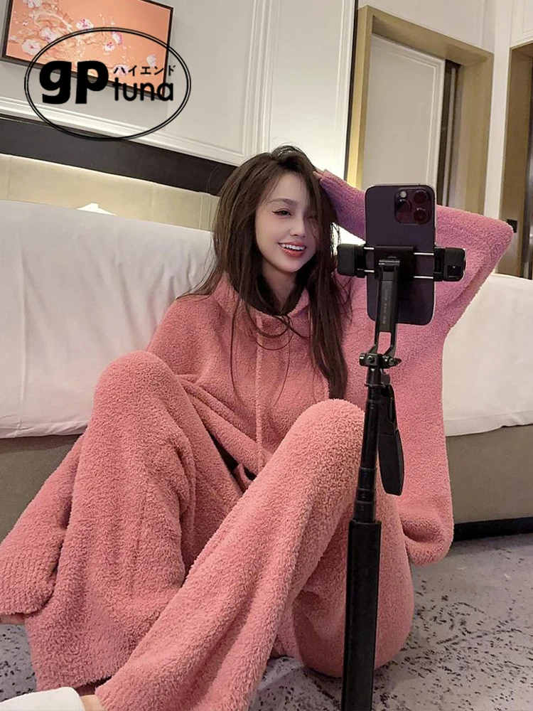 Японские полубархатные пижамы GP женские зимние утолщенные теплые коралловые