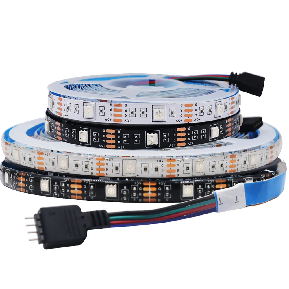 

DC 5V 5050 RGB LED Strip Light Flexible LED Lamp Tape 50cm 1m 2m 3m 4m 5m 30Leds/m With 4pin Plug TV Backlight White/ Black PCB