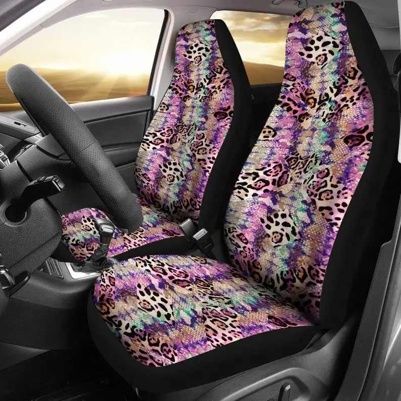 

Colorful Pink Purple Snake Skin Animal Print Leopard Cheetah Car Seat Covers Pair, 2 Front Seat Covers, Car Seat Protector, Car