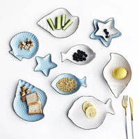 japanese ocean ceramic breakfast plat tableware whale fish dish shell starfish shape rice bowl blue white porcelain dinnerware