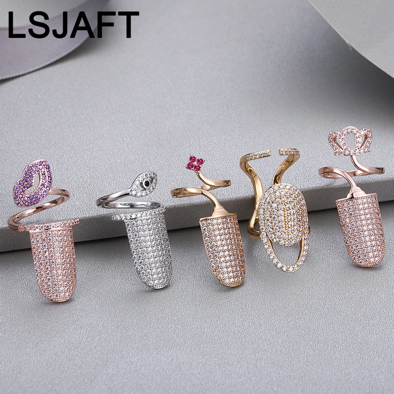 

Ins Fashion Hollow Cubic Zircon Flower Eye Evil Crown Fingertip Rings Women Girls Hip Hop CZ Rings Jewelry Christmas Gift Party