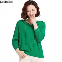kohuijoo 2022 spring autumn new linen sweater knitted shirt female long sleeve hooded thin casual oversize sueter mujer tops