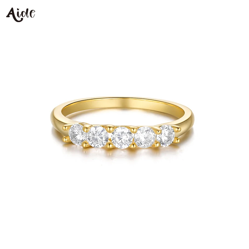 

Aide Presale Solid Gold Jewelry 9K/10K/14K/18K/24K Gold Rings For Women Shimmering Five Moissanite Pave Setting Wedding Rings