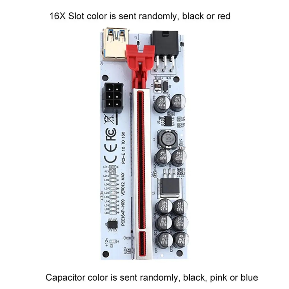 3/6/10Pcs Pci e Riser Ver012 Max PCI-E Card Adapter Multiplier PCI Express 1x 16x USB 3.0 for Mining with LED Indicator |