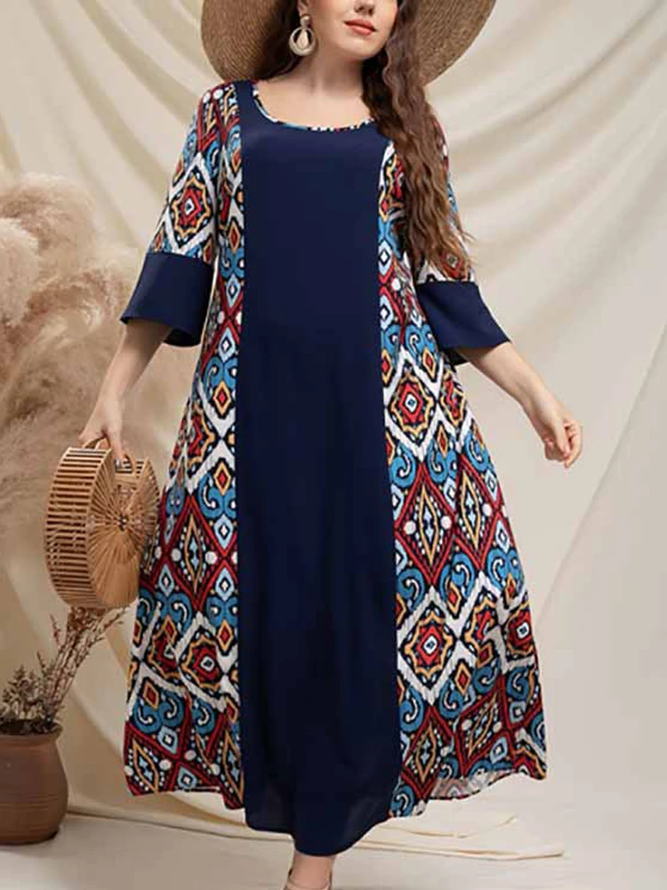 Женская одежда 2022 летнее женское платье с рукавом три четверти винтажное принтом