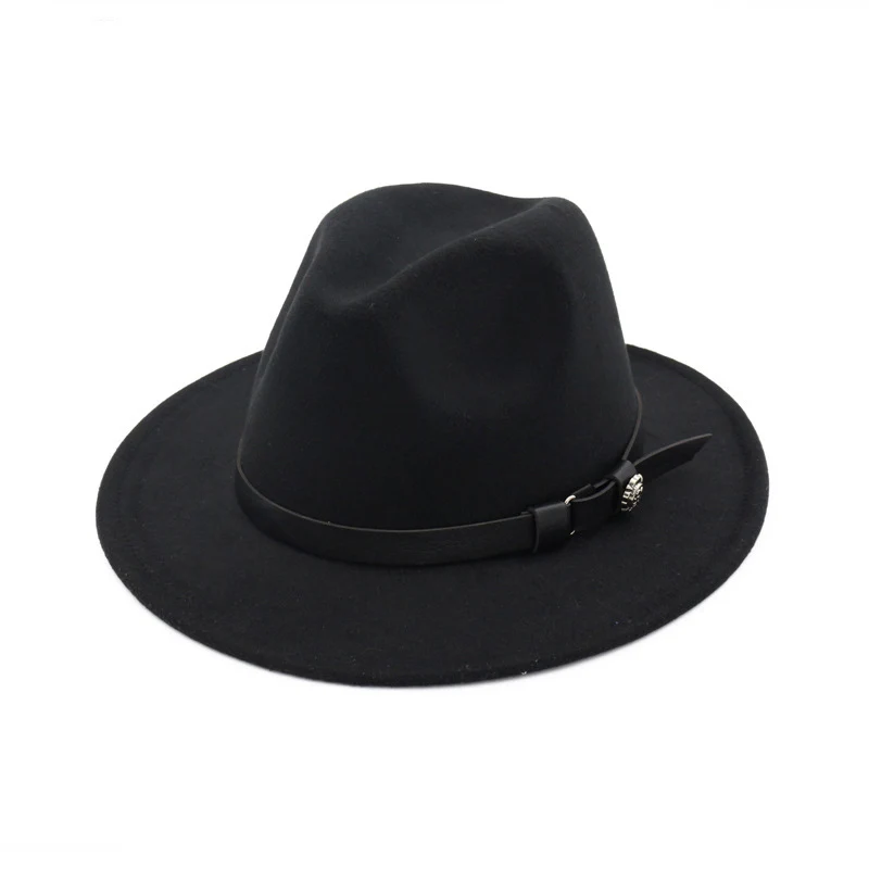 

Vintage European US Women Flat Brim Wool Felt Fedora Hats with Belt Lady Formal Party Jazz Trilby Hat Autumn Winter GH-327
