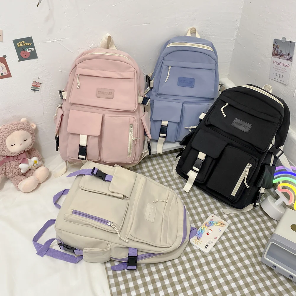 

2023 Preppy Style Canvas Backpack Women Contrast Color Harajuku Backpacks Students School Bag Female Large Capacity Rucksack