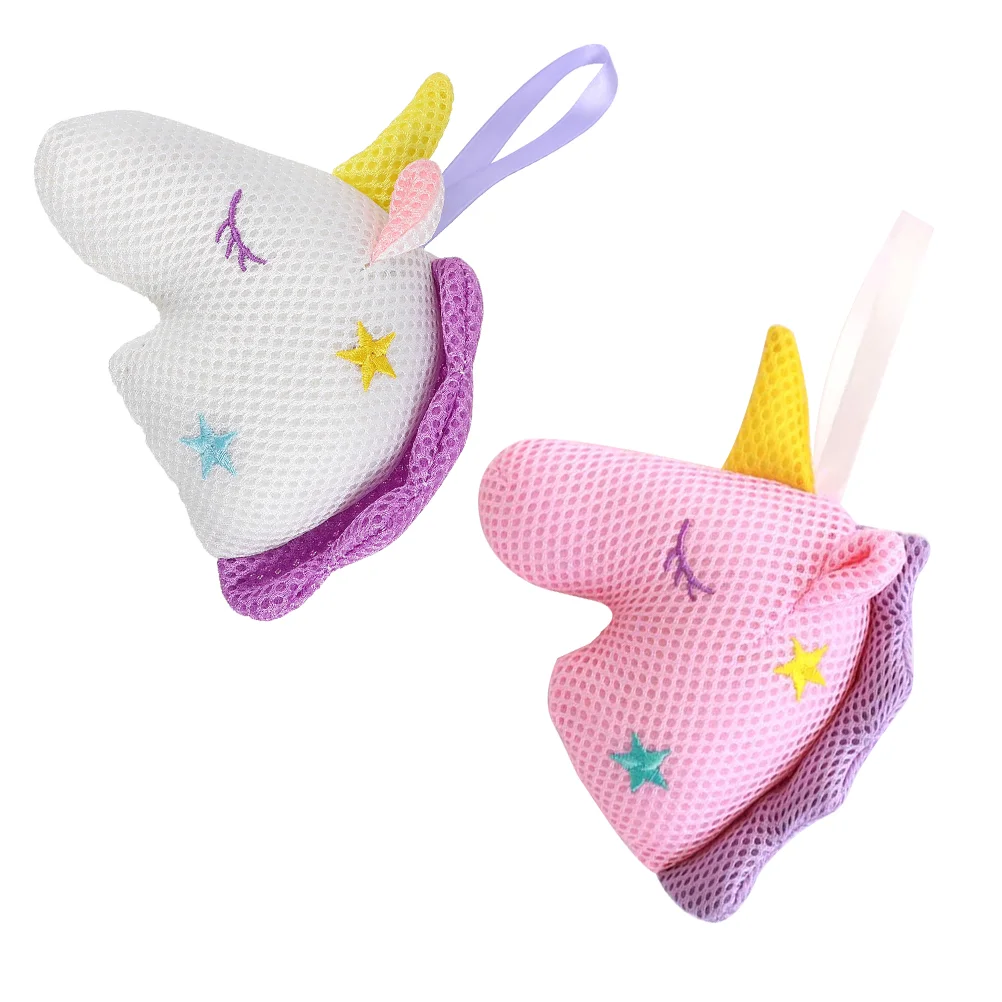 

2pcs Unicorn Bath Sponge Pouf Exfoliating Loofah for Soothing Skin (White, Pink)