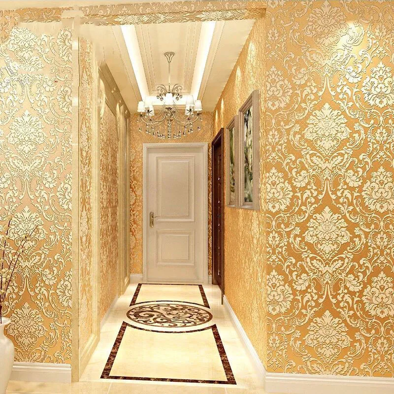 

European style non woven wallpaper bedroom living room TV background wallpaper relief thickening pastoral 3D flocking wallpaper