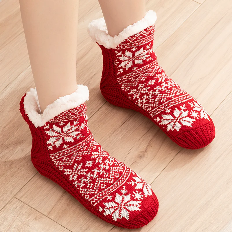 Thermal Plush Sock Women Comfy Floor Winter Warm Sleeping Soft Female Non Slip Grip fluffy Short Slipper Sock Home Christmas