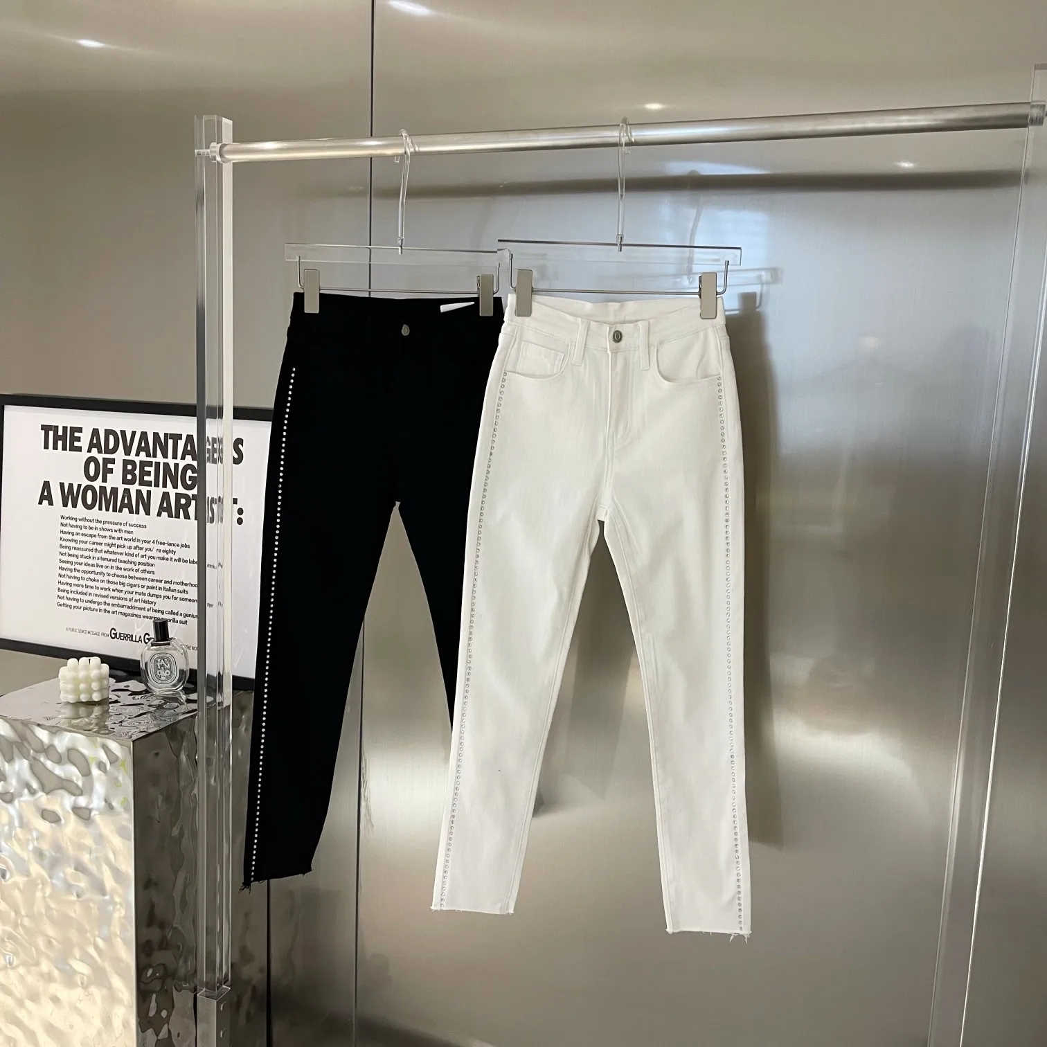 

2022 spring new women's side diamond jeans