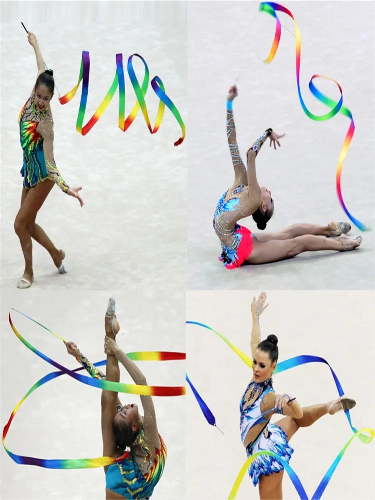 Rhythmische Gymnastik 4m Tanz Fitness Farbbänder Streamer Baton Wirbelnd Stange 