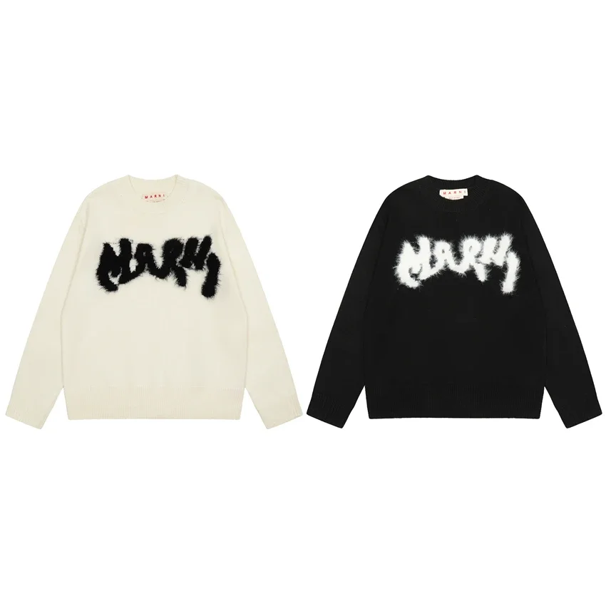 

New Marni Sweater Men Women 1:1 Best Quality Black Apricot Jacquard Knitted Sweatshirts