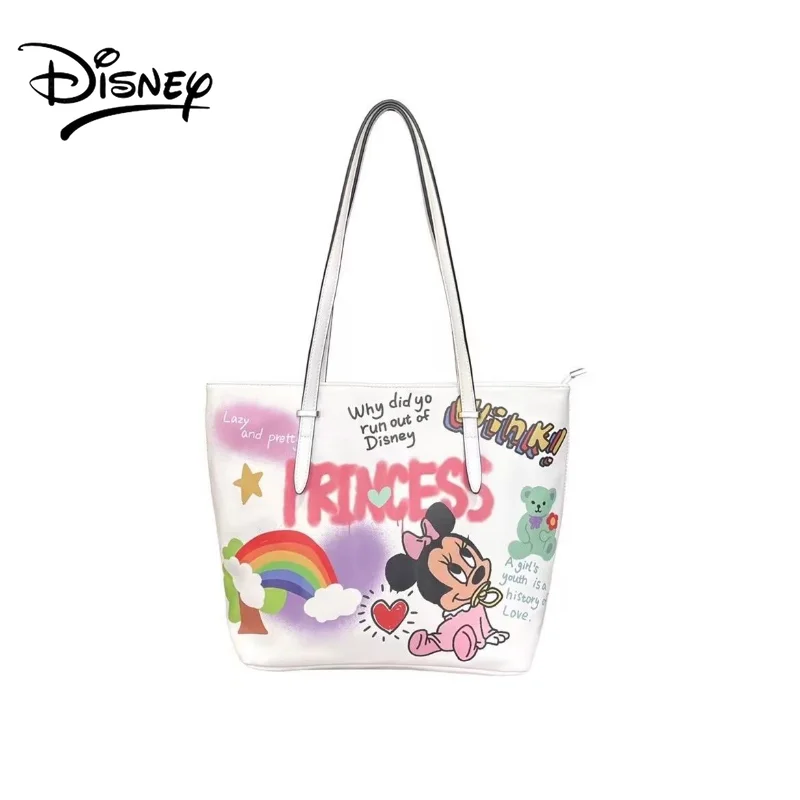 Disney Mickey Mouse Crossbody Bag Girl's Graffiti Cartoon Campus Leisure Large Capacity Leather One Shoulder Tote Bag
