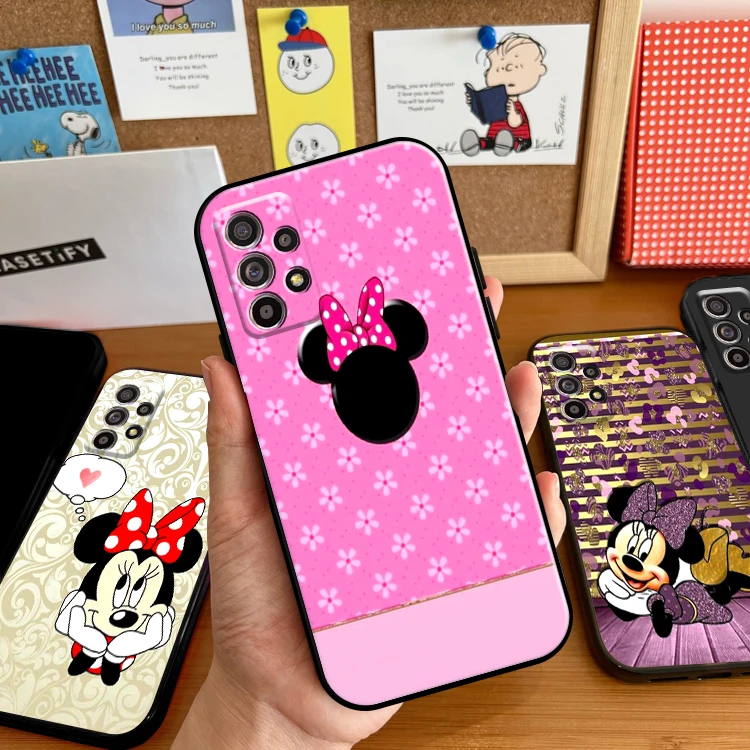 

Cute Minnie Mouse Phone Case For Samsung Galaxy A11 A12 A21 A21S A22 A30 A31 A32 A50 A51 A52 A70 A71 A72 5G Black Carcasa Back