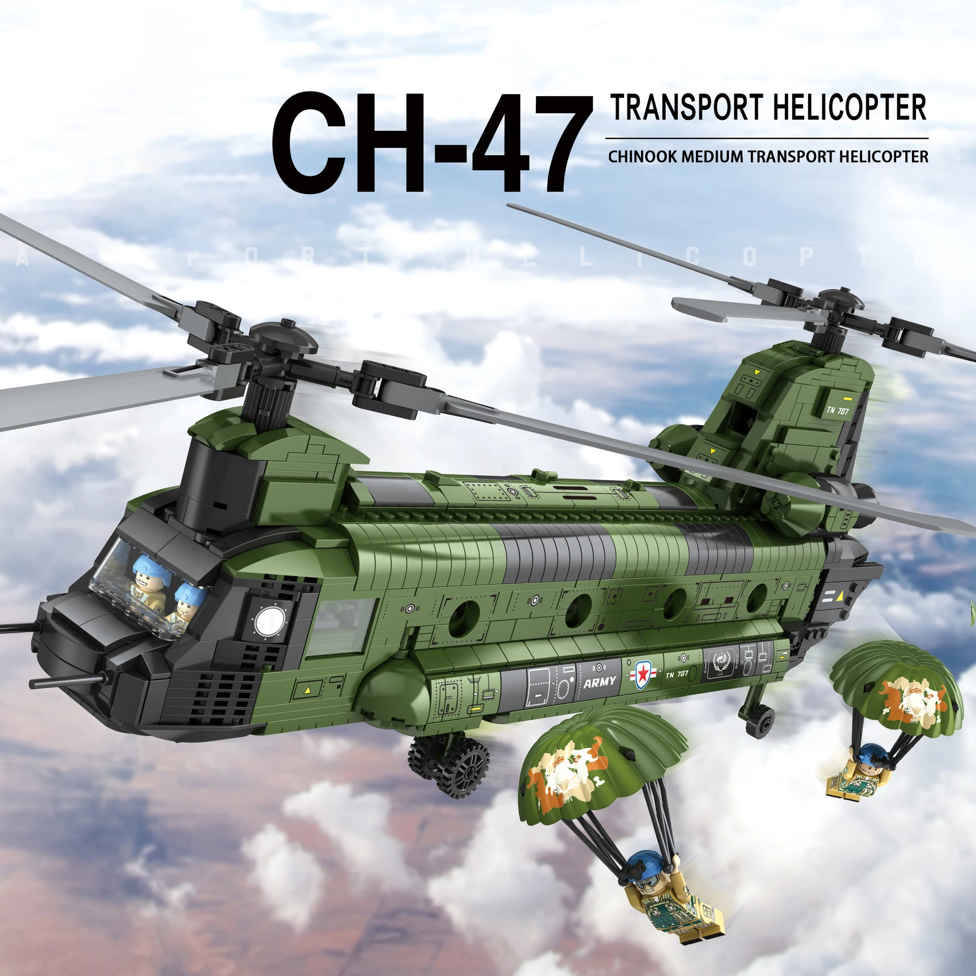 

World War City CH-47 Transport Helicopter Model Chinook Technical Building Blocks Weapon Airplane Bricks DIY Gifts Toys For Kids
