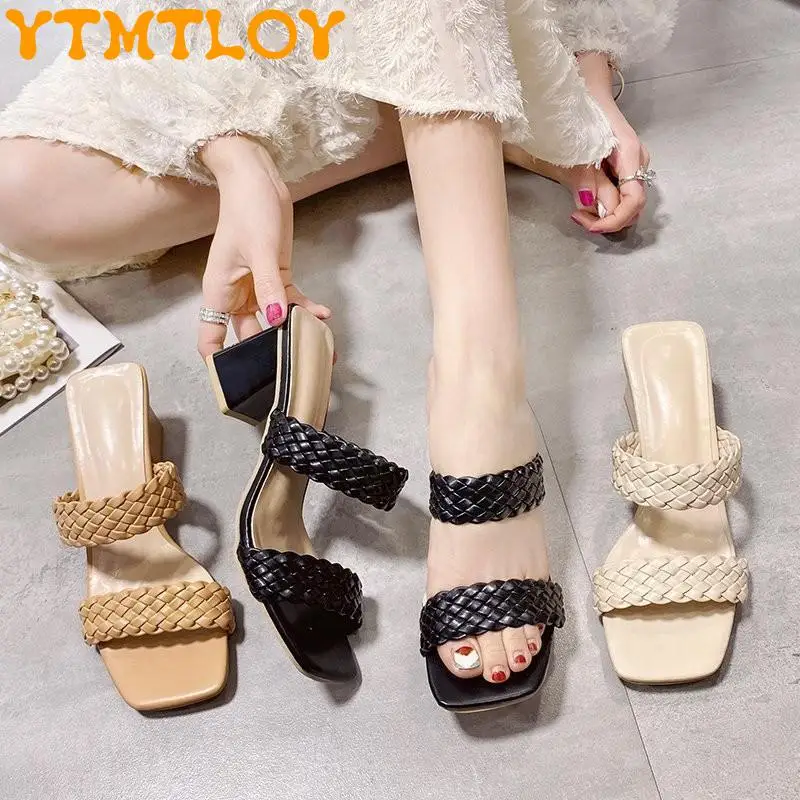 

2021 Summer New Style European and American style open-toed square heel hand-woven high-heel sexy fashion all-match sandals