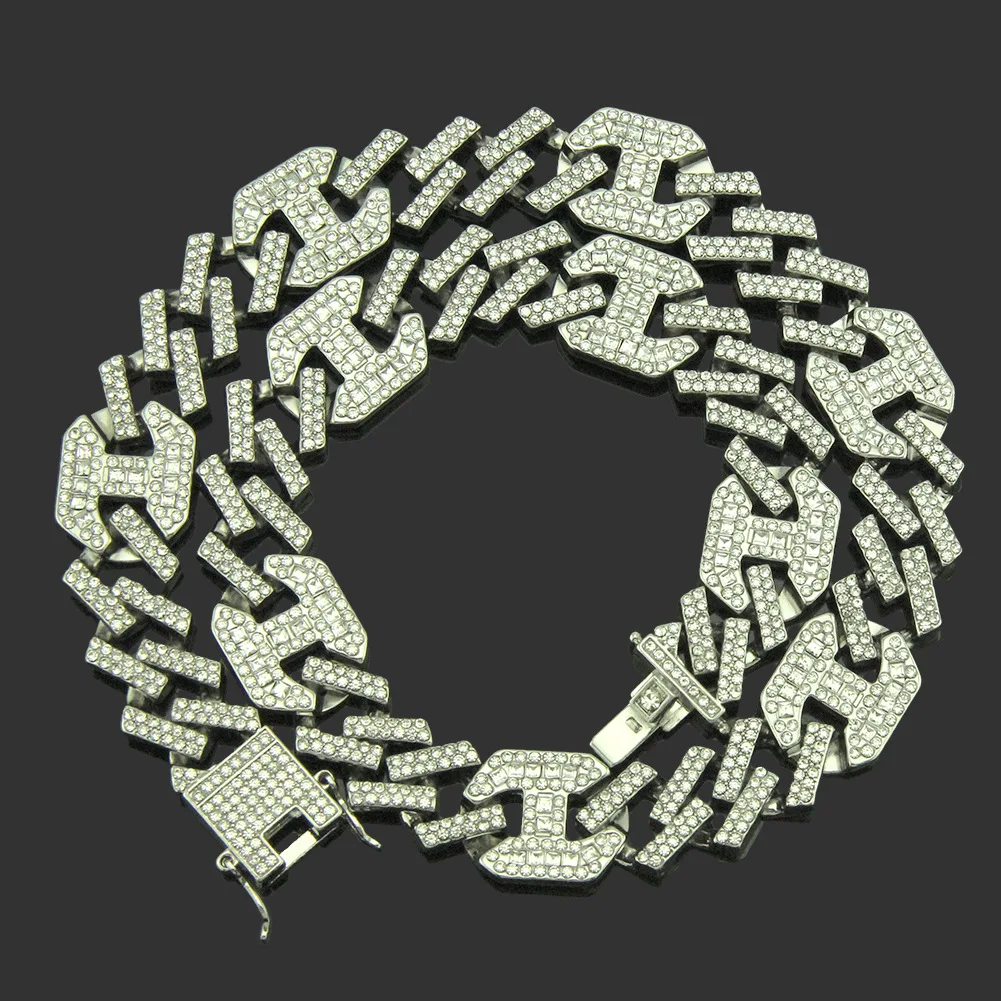

High Quality Hip Hop Jewelry Full Diamond Bling Iced Out Pave Men's necklace Miami Cuban Link Chain Bracelets for Men Jewelry