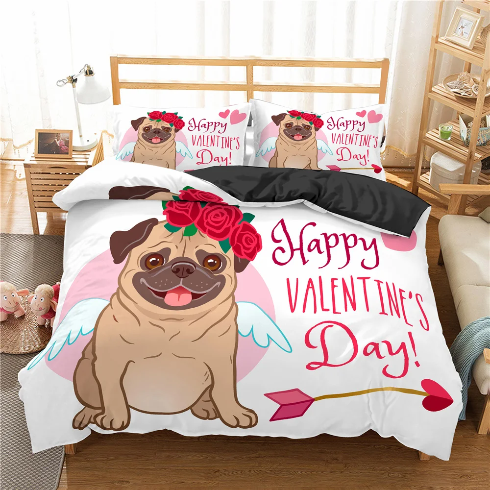 

Cute Animal Bedding Set Cartoon Pug Dog Duvet Cover Queen King Twin Single Size Polyester Quilt Cover Sets Kids Comforter Cover