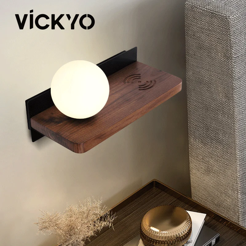 

VICKYO LED Reading Wall Lamp Rechargeable USB Port Wireless Modern Minimalist Multifunctional Wall Light Bedroom Bedside Lamp
