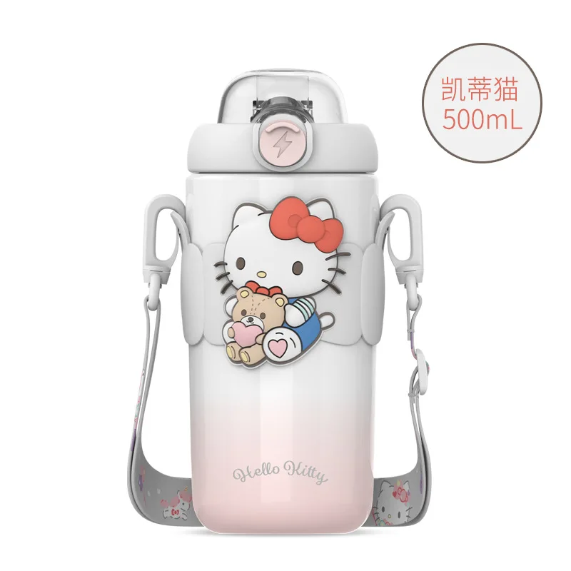 

500Ml Hello Kitty Cinnamoroll Thermos Cup Kawaii Sanrio MyMelody High Capacity Portable Non Slip Heat Insulation Drop Resistance