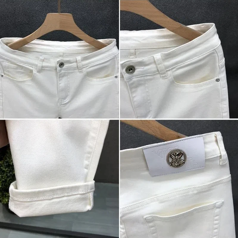 Джинсы мужские однотонные на молнии модные брендовые прямые эластичные