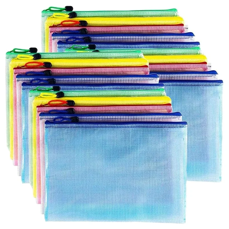 

20Pcs Zipper File Bags, PVC Document Bag Zipper Folders Document Pouch Receipts Organizer For Office School Home Travel Five Col