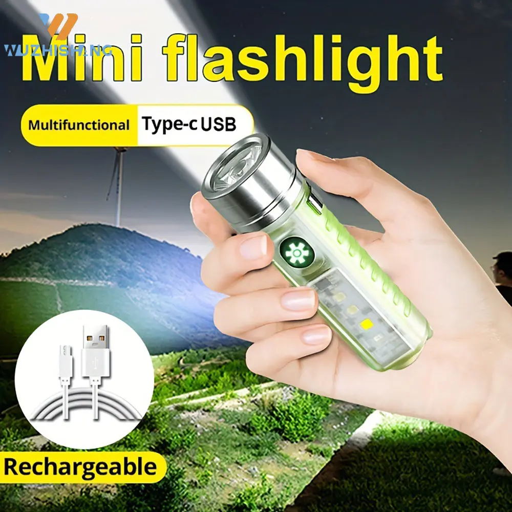 

Mini Rechargeable LED Flashlight with UV + White + Red Sidelight and Tail Magnet Fluorescent Torch 6 Lighting Modes