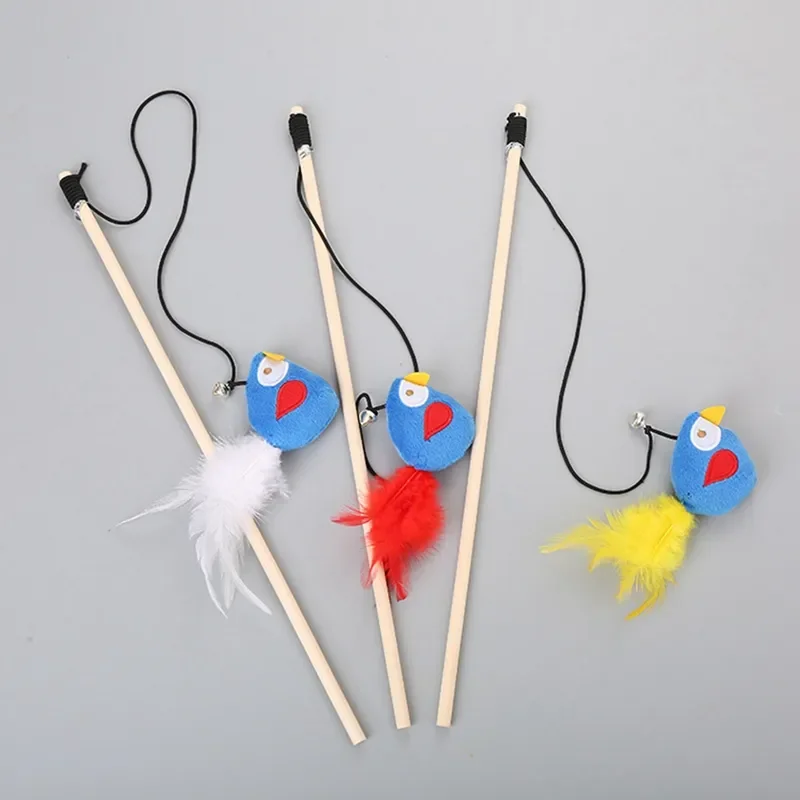 

Kitten Play Interactive Fun Toy Cat Teaser Wand Pet Colorful Feather Fish Pole Cute Bird toys for cats for a cat toy