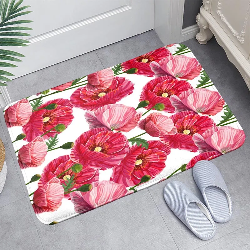 

Flowers Poppy Doormat Floor/Bath/Kitchen/Beach Mat Flannel Sponge Fabric 3D Printed Shaggy Custom Decoration For Bedroom