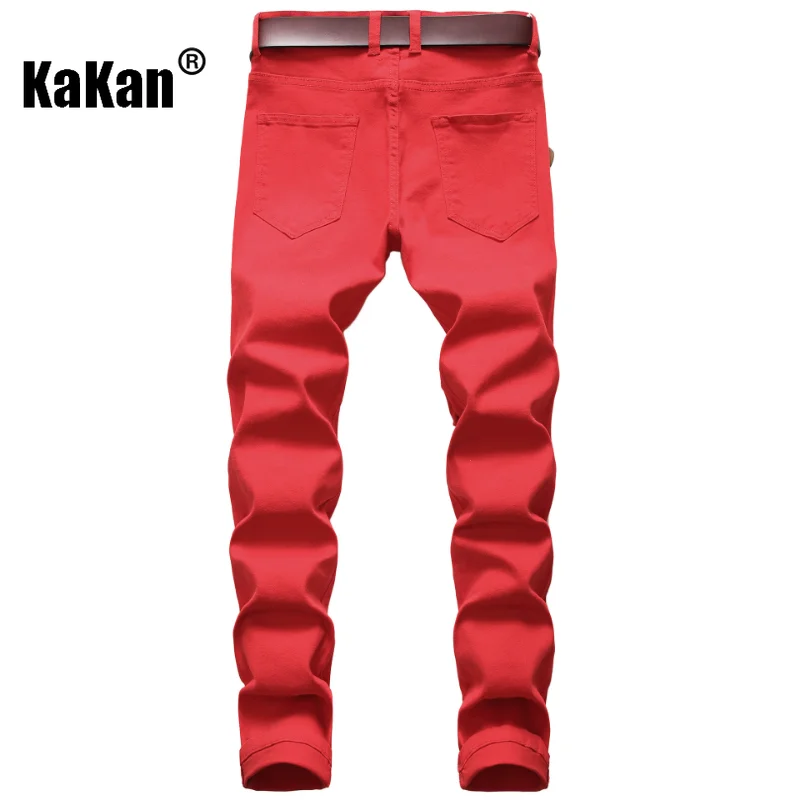 Kakan - European and American New Big Hole Straight Fit Jeans for Men, High Street Trend Stretch Long Jeans K59-111