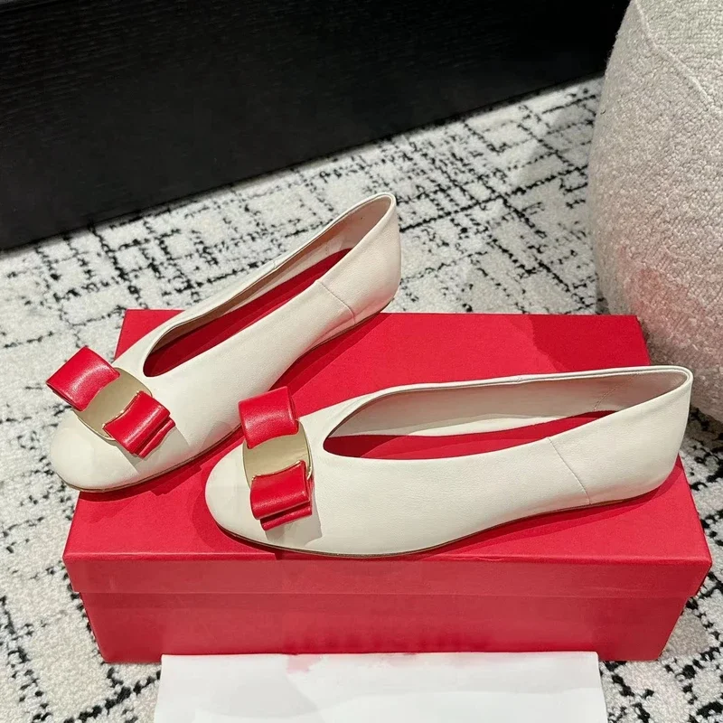 Новое поступление 2024 балетки ручной работы из натуральной кожи с круглым носком