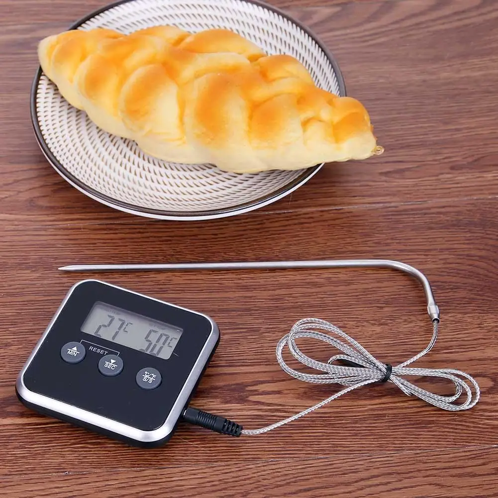 

Electronic Thermometer Timer Food Meat Temperature Meter Gauge with Probe Cooking BBQ Thermometer Kitchen Temperature Tools