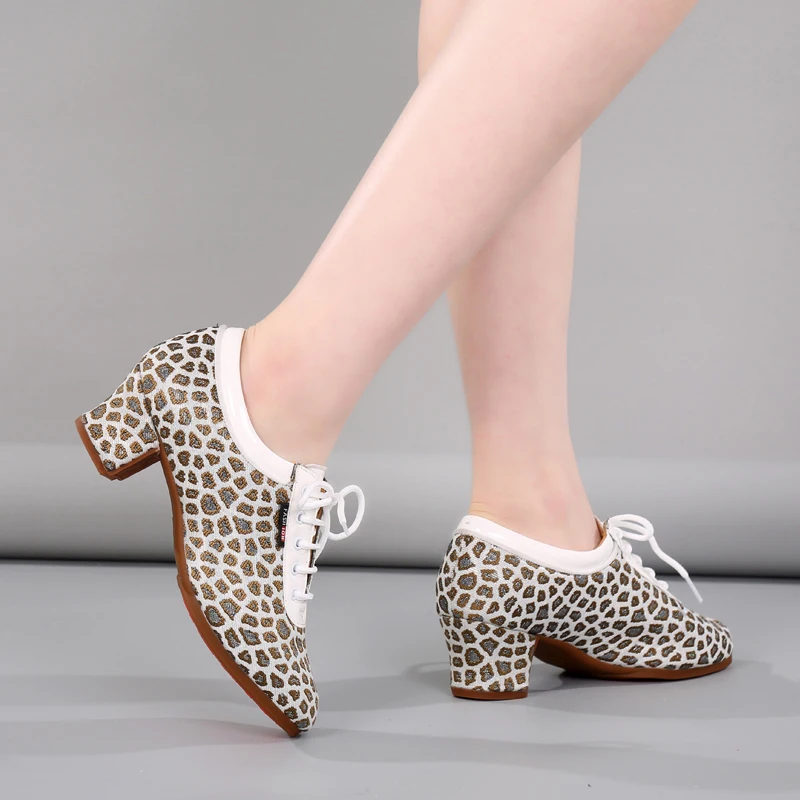 SWDZM New Women Tango/Latin Dance Shoes Soft Bottom Leopard Print Modern Salsa Dancing Shoes For Girls Ladies 3cm-5cm Heels