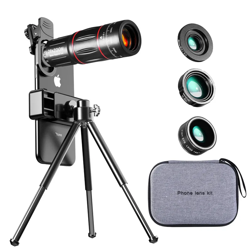 

Mobile telephoto lens 28x wide-angle macro fisheye 4 in 1 set phonelens HD external camera for iphone Android phone lens
