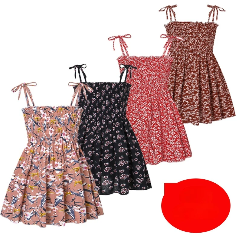 

Summer Beach Girls Dress Baby Print Sling Dress Fashion Children Clothing Flower Cotton Princess Kids Dresses for Girls Clothes