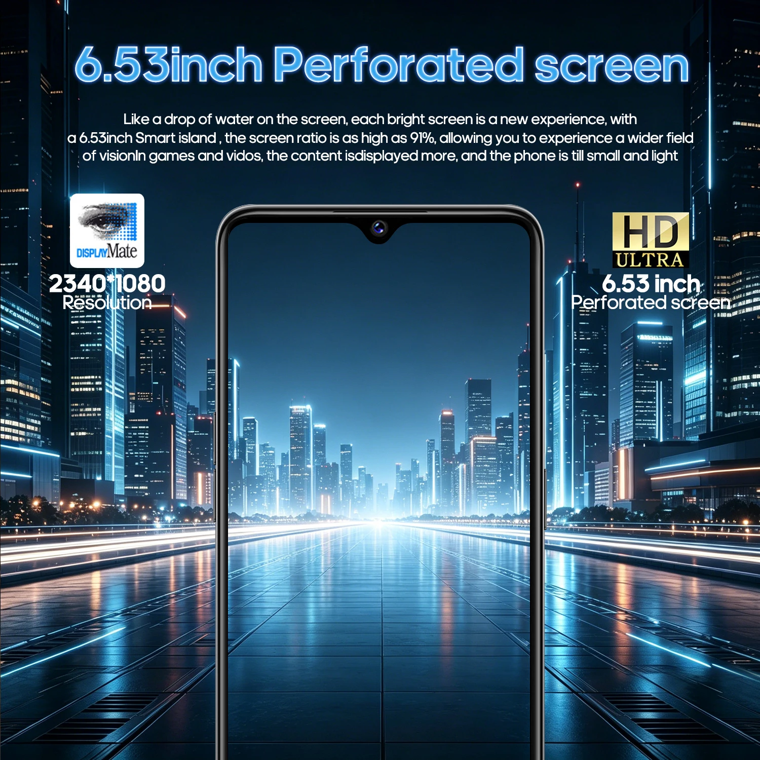 Фото Смартфон FUFFI Global Vision M17 Pro Max, Android, 8 ГБ ОЗУ, 256 ГБ ПЗУ, 6,53-дюймовый экран, 24 МП + 48 МП, две SIM-карты, мобильные телефоны с поддержкой сети 4G №2