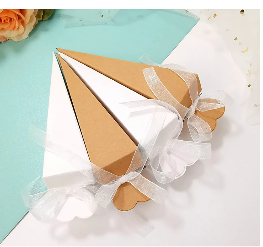 

50pcs Ice Cream Tip Cone Shape Gift Box Paper Candy Dragee Birthday Wedding Favor Gift Bags Chocolate Packaging Wrapping Bags