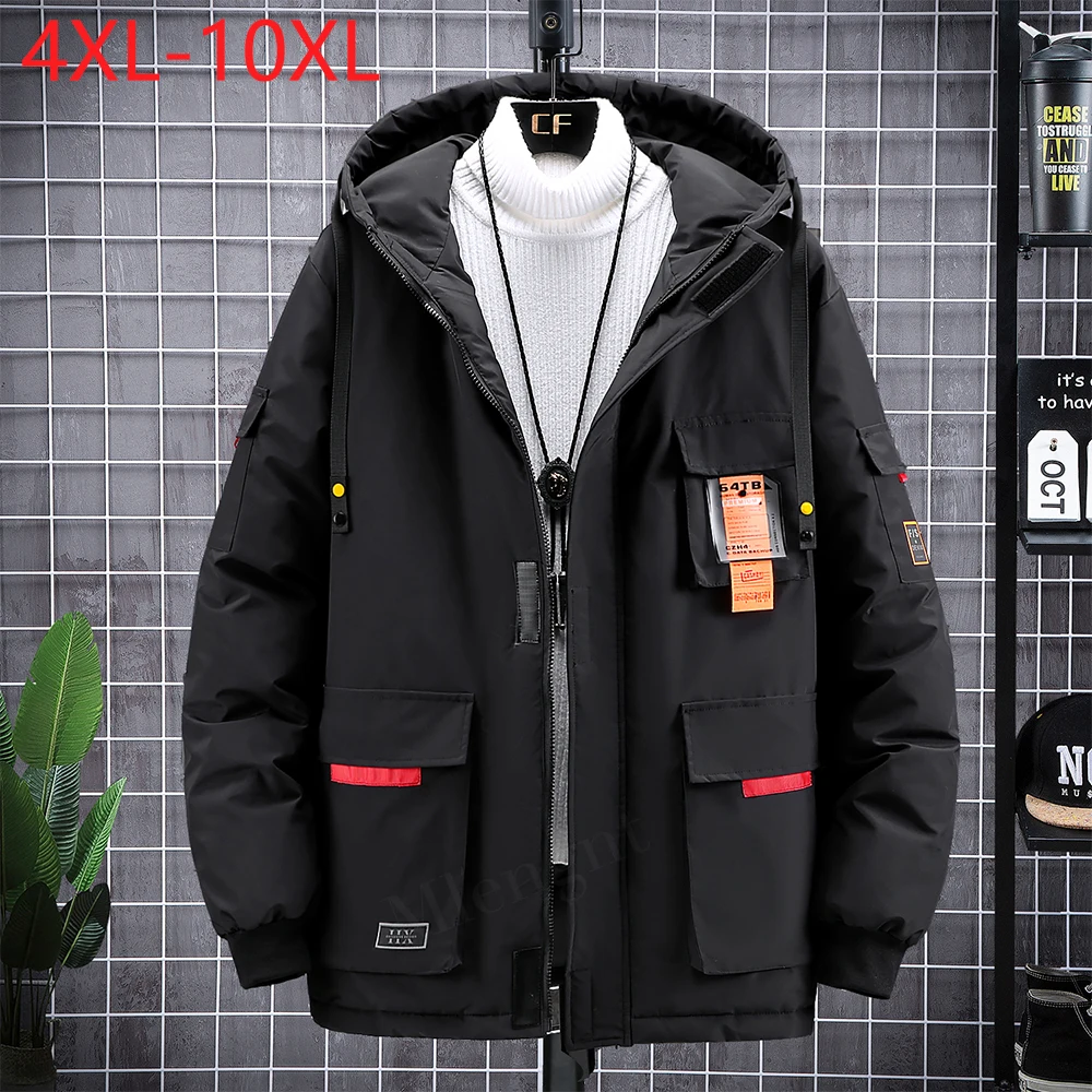 Plus Size 10XL Parkas Winter Men's Hooded Fashion Oversize Jacket Thickened Warm Coat Big Pockets Male Tops Outwear Men Clothing